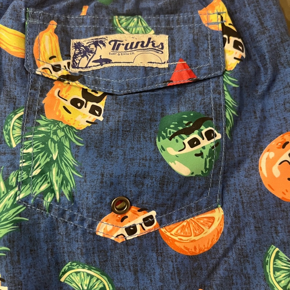 Playful Blue Swim Trunks with Citrus Fruit Design - Picture 5 of 5